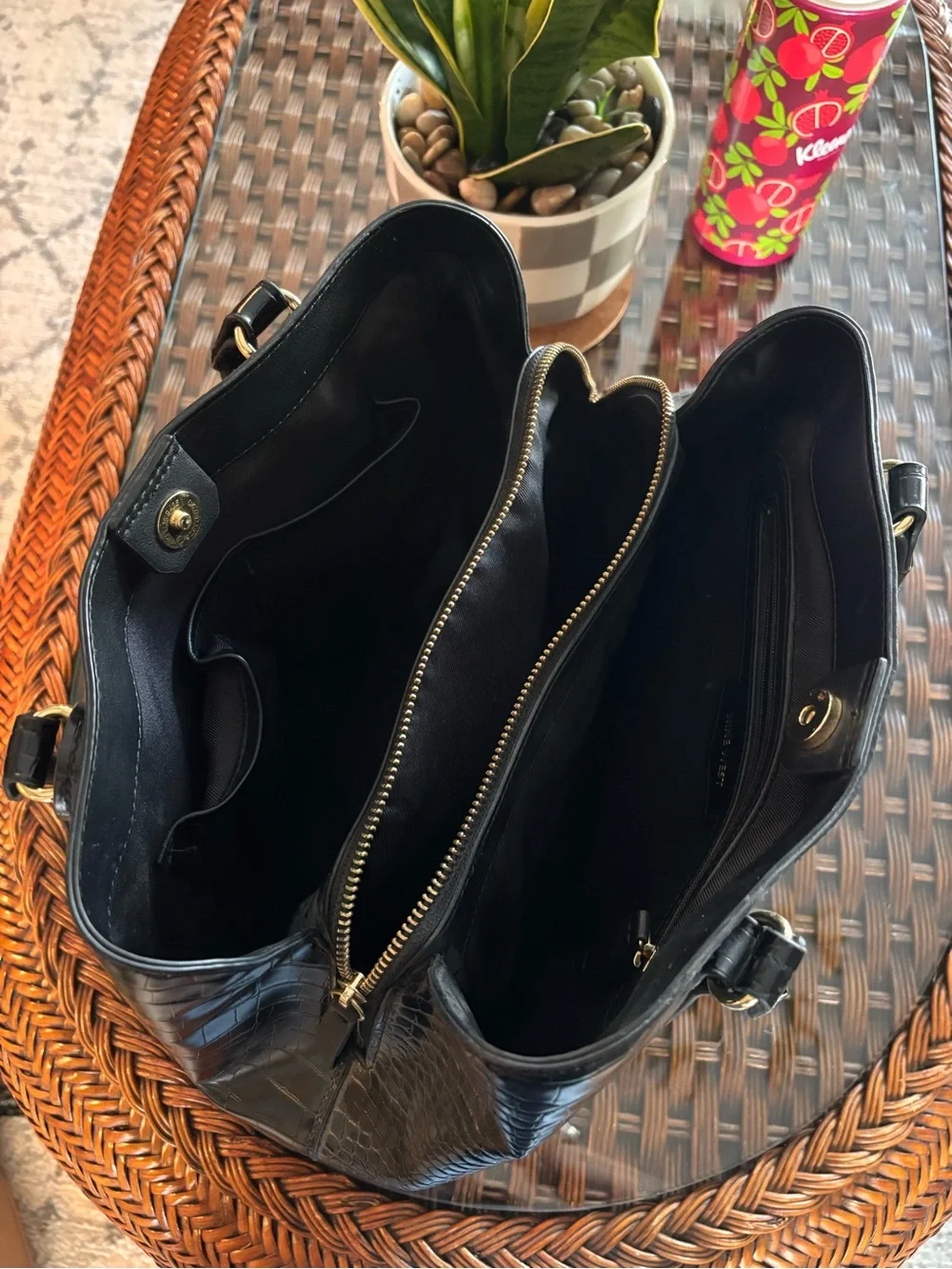 Nine West Black Croc-Embossed Satchel